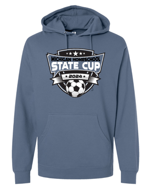 Custom Apparel - Screen Printing - Michigan Homeschool State Cup 2024 - Midweight Hooded Sweatshirt (Grey/ Blue) - Michigan Homeschool State Cup 2024 - 16419