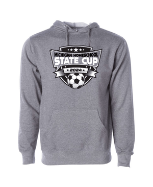 Custom Apparel - Screen Printing - Michigan Homeschool State Cup 2024 - Midweight Hooded Sweatshirt (Grey/ Blue) - Michigan Homeschool State Cup 2024 - 16419