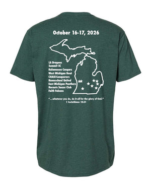 LA Dragons Fall Tournament 2026 T-Shirt Heather Forest Green back view