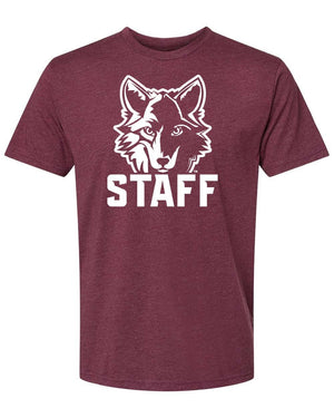 Okemos Fall Staff Shop T-Shirt Heather Maroon front view