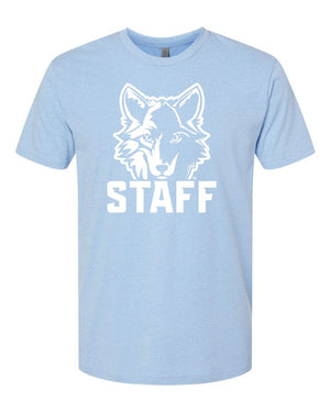 Okemos Fall Staff Shop T-Shirt Heather Columbia Blue front view
