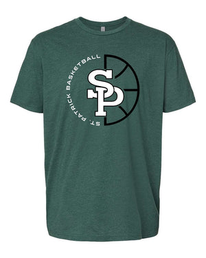 St. Patrick Basketball 2026 T-Shirt Heather Forest Green front view