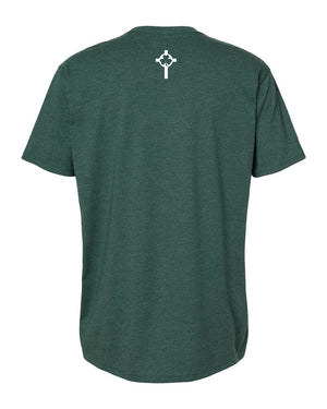 St. Patrick Basketball 2026 T-Shirt Heather Forest Green back view