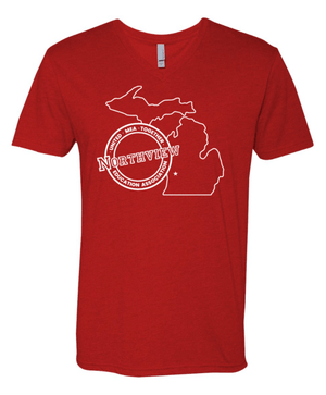Custom Printed Apparel | Northview Staff Fall 2025 - Men's Red V - Neck T-Shirt Michigan Design - Northview Staff F25 - 18599