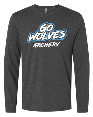 Custom Apparel - Screen Printing - Okemos Archery 2025 - Unisex Long Sleeve T-Shirt - Charcoal - Go Wolves Archery Design - Okemos Archery 2025 - 17133