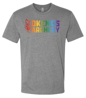Custom Printed Apparel | Okemos Archery 2026 | Adult Unisex Dark Heather Grey T-Shirt "Rainbow Logo" - Okemos Archery 26 - 18835