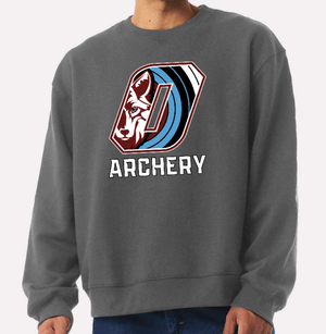 Custom Printed Apparel | Okemos Archery 2026 | Adult Unisex Heavyweight Crewneck "Archery O Logo" (Dark Grey/Maroon) - Okemos Archery 26 - 18835
