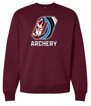 Custom Printed Apparel | Okemos Archery 2026 | Adult Unisex Heavyweight Crewneck "Archery O Logo" (Dark Grey/Maroon) - Okemos Archery 26 - 18835