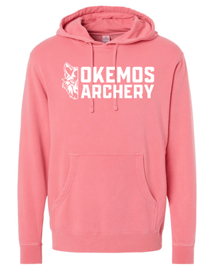 Custom Printed Apparel | Okemos Archery 2026 | Adult Unisex Midweight Hoodie "Half Wolf logo" (Light Blue/Pink) - Okemos Archery 26 - 18835