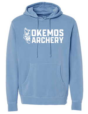 Custom Printed Apparel | Okemos Archery 2026 | Adult Unisex Midweight Hoodie "Half Wolf logo" (Light Blue/Pink) - Okemos Archery 26 - 18835