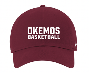 Custom Printed Apparel | Okemos Basketball 2025 | Adult Nike Heritage Cotton Twill Cap "Text Badge Design" (Maroon/Black) - Okemos Basketball 25 - 18701
