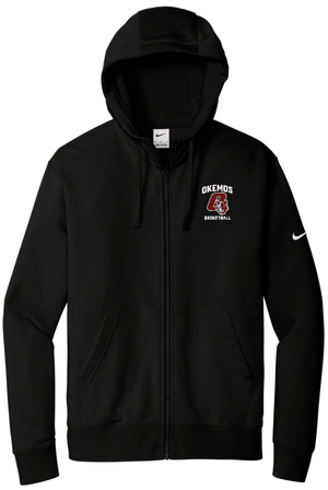 Custom Printed Apparel | Okemos Basketball 2025 | Adult Unisex Black Nike Club Fleece Full - Zip Hoodie "Badge Logo Design" (PERSONALIZATION OPTIONAL) - Okemos Basketball 25 - 18701