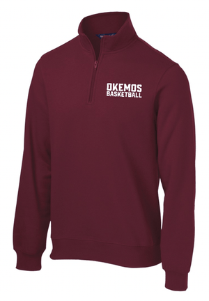 Custom Printed Apparel | Okemos Basketball 2025 | Adult Unisex Maroon Quarter Zip "Text Badge Design" (PERSONALIZATION OPTIONAL) - Okemos Basketball 25 - 18701