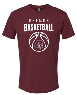 Custom Printed Apparel | Okemos Basketball 2025 | Adult Unisex Maroon T-Shirt "Basketball Design" (PERSONALIZATION OPTIONAL) - Okemos Basketball 25 - 18701