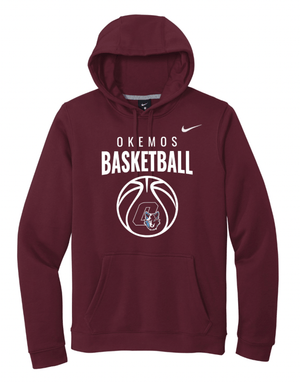 Custom Printed Apparel | Okemos Basketball 2025 | Adult Unisex Nike Maroon Club Fleece Hoodie "Basketball Design" (PERSONALIZATION OPTIONAL) - Okemos Basketball 25 - 18701