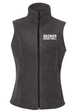 Custom Printed Apparel | Okemos Basketball 2025 | Womens Charcoal Fleece Vest "Text Badge Design" - Okemos Basketball 25 - 18701