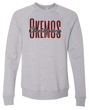 Custom Printed Apparel | Okemos Cheer Winter 2025 | Adult Unisex Athletic Heather Fleece Raglan Crewneck "Okemos Cheerleading Design" - Okemos Cheer W25 - 18860