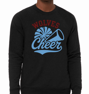 Custom Printed Apparel | Okemos Cheer Winter 2025 | Adult Unisex Black Heather Fleece Raglan Crewneck - Okemos Cheer W25 - 18860