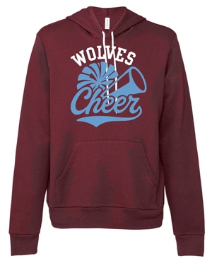 Custom Printed Apparel | Okemos Cheer Winter 2025 | Adult Unisex Maroon Fleece Hoodie "Wolves Cheer Design" - Okemos Cheer W25 - 18860