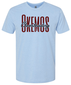 Custom Printed Apparel | Okemos Cheer Winter 2025 | Adult Unisex T-Shirt "Okemos Cheerleading Design" (Columbia Blue/Dark Heather Grey) - Okemos Cheer W25 - 18860