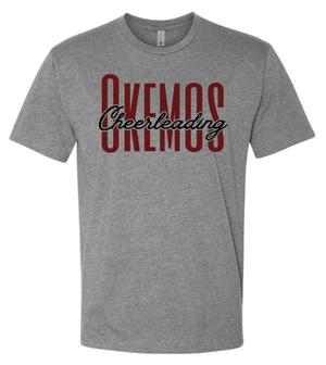 Custom Printed Apparel | Okemos Cheer Winter 2025 | Adult Unisex T-Shirt "Okemos Cheerleading Design" (Columbia Blue/Dark Heather Grey) - Okemos Cheer W25 - 18860