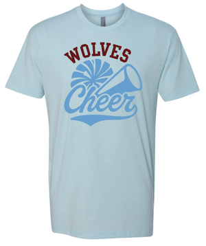 Custom Printed Apparel | Okemos Cheer Winter 2025 | Adult Unisex T-Shirt "Wolves Cheer Design" (Black/Ice Blue) - Okemos Cheer W25 - 18860