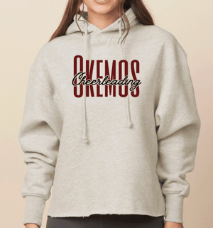 Custom Printed Apparel | Okemos Cheer Winter 2025 | Ladies Oatmeal Heather Heavyweight Boxy Pullover Hood "Okemos Cheerleading Design" - Okemos Cheer W25 - 18860