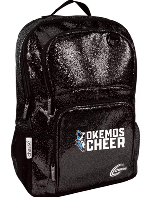 Custom Printed Apparel | Okemos Cheer Winter 2025 | Omni Cheer Black Chasse Glitter Backpack "Half Wolf Logo" - Okemos Cheer W25 - 18860