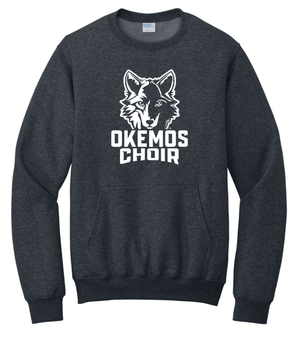 Custom Printed Apparel | Okemos Choir Fall 2025 - Dark Heather Grey Adult Crewneck Pocket Sweatshirt - Okemos Choir Fall 2025 - 18208