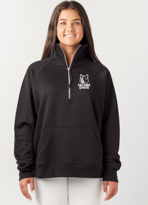 Custom Printed Apparel | Okemos Choir Fall 2025 - Ladies Boxy Half Zip Fleece (Black/Athletic Heather) - Okemos Choir Fall 2025 - 18208