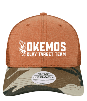 Custom Apparel - Screen Printing - Okemos Clay Target Team 2024 - Snapback Trucker Cap (Black Camo, Orange Camo) - Okemos Clay Target Team 2024 - 16625