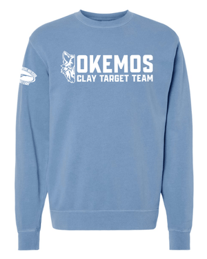 Custom Apparel - Screen Printing - Okemos Clay Target Team 2025 - Midweight Pigment Dyed Crewneck Sweatshirt (Light Blue / Clay) - Okemos Clay Target Team 2025 - 17398