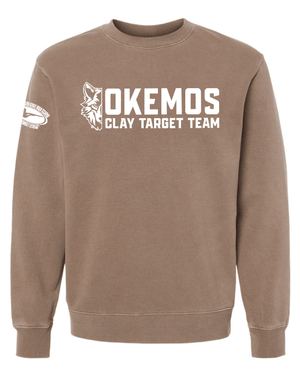Custom Apparel - Screen Printing - Okemos Clay Target Team 2025 - Midweight Pigment Dyed Crewneck Sweatshirt (Light Blue / Clay) - Okemos Clay Target Team 2025 - 17398