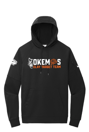 Custom Apparel - Screen Printing - Okemos Clay Target Team 2025 - Nike Therma FIT Pullover Fleece Hoodie - White with Orange Design - Okemos Clay Target Team 2025 - 17398