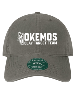 Custom Apparel - Screen Printing - Okemos Clay Target Team 2025 - Relaxed Twill Dad Hat (Dark Grey / Maroon) - Okemos Clay Target Team 2025 - 17398