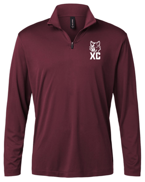 Custom Printed Apparel | Okemos CMS/Kinawa Cross Country 2025 - Men's Performance Quarter Zip Pullover (Black/Maroon) - Okemos CMS/Kinawa Cross Country 2025 - 18257