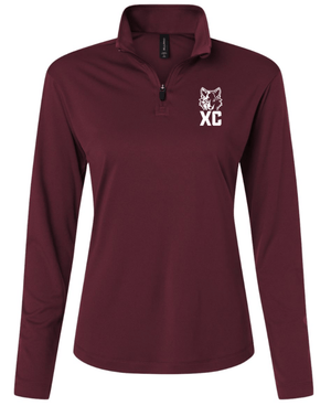 Custom Printed Apparel | Okemos CMS/Kinawa Cross Country 2025 - Women's Performance Quarter Zip Pullover (Black/Maroon) - Okemos CMS/Kinawa Cross Country 2025 - 18257