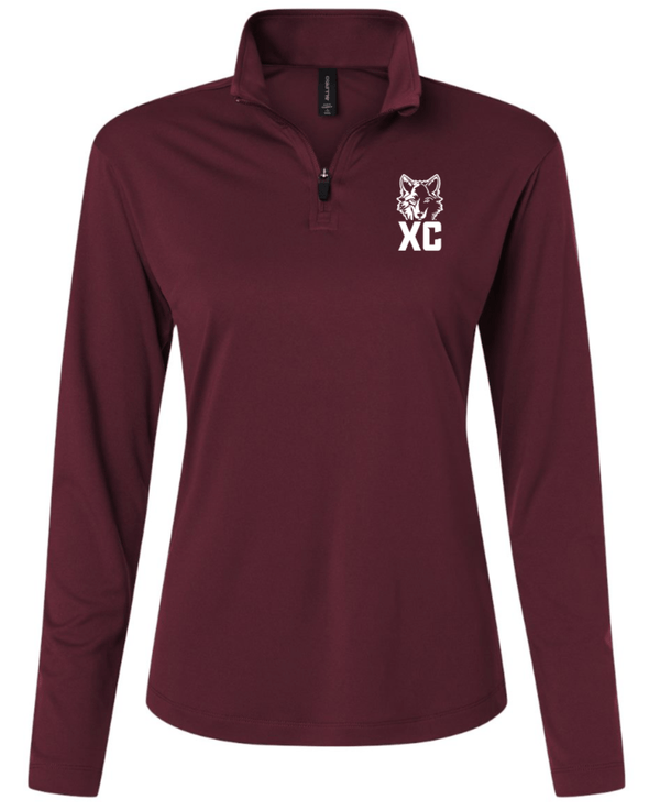 Custom Printed Apparel | Okemos CMS/Kinawa Cross Country 2025 - Women's Performance Quarter Zip Pullover (Black/Maroon) - Okemos CMS/Kinawa Cross Country 2025 - 18257