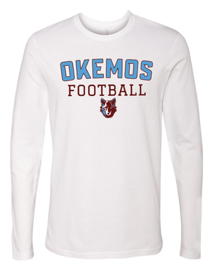 Custom Apparel - Screen Printing - Okemos Football - Spring 2025 - Unisex Long Sleeve T-Shirt (Grey / White) - Okemos Football - Spring 2025 - 17711