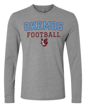 Custom Apparel - Screen Printing - Okemos Football - Spring 2025 - Unisex Long Sleeve T-Shirt (Grey / White) - Okemos Football - Spring 2025 - 17711