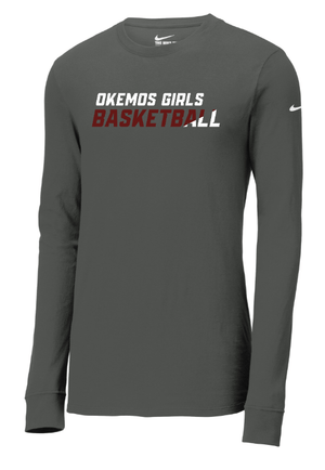 Custom Apparel - Screen Printing - Okemos Girls Basketball - Adult Unisex Grey Nike Long Sleeve T-Shirt - Long Sleeve T-Shirt - Okemos Girls Basketball - 15073