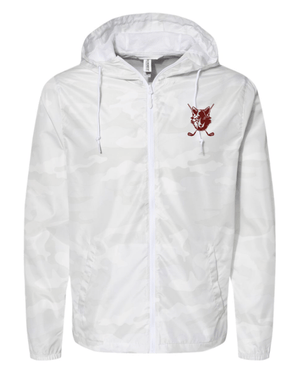 Custom Apparel - Screen Printing - Okemos Girls Golf - Adult Lightweight Windbreak Full Zip Jacket Maroon/ White Camo - Okemos Girls Golf - 16225