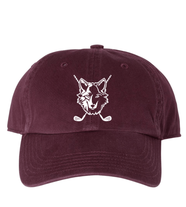 Custom Apparel - Screen Printing - Okemos Girls Golf - Washed Dad Hat Maroon/Black - Okemos Girls Golf - 16225