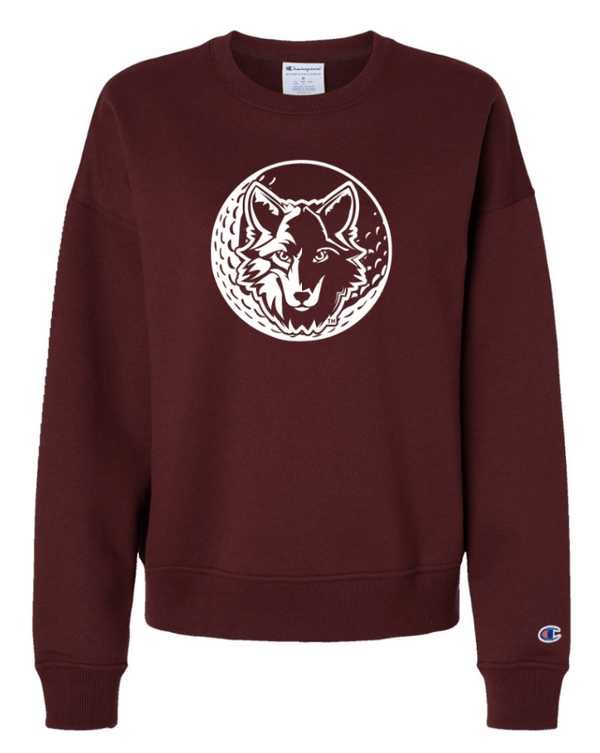 Custom Apparel - Screen Printing - Okemos Girls Golf - Women's Crewneck Sweatshirt Grey/Maroon - Okemos Girls Golf - 16225