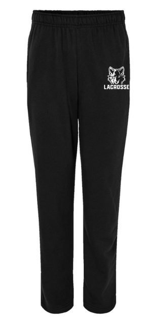 Custom Printed Apparel | Okemos Girls Lacrosse 2025 | Adult Unisex Black Fleece Straight Leg Sweatpants "Vertical Wolf Logo" - Okemos Girls Lacrosse 25 - 18790