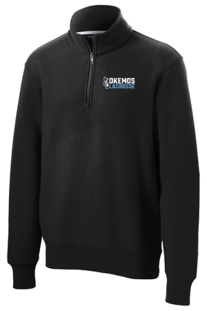 Custom Printed Apparel | Okemos Girl's Lacrosse 2025 | Adult Unisex Black Heavyweight 1/4 - Zip Pullover "Half Wolf Badge" - Okemos Girls Lacrosse 25 - 18790