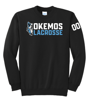 Custom Printed Apparel | Okemos Girl's Lacrosse 2025 | Adult Unisex Fleece Crewneck "Half Wolf Logo" (MULTIPLE COLOR OPTIONS) (PERSONALIZATION OPTIONAL) - Okemos Girls Lacrosse 25 - 18790