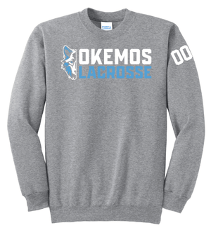 Custom Printed Apparel | Okemos Girl's Lacrosse 2025 | Adult Unisex Fleece Crewneck "Half Wolf Logo" (MULTIPLE COLOR OPTIONS) (PERSONALIZATION OPTIONAL) - Okemos Girls Lacrosse 25 - 18790