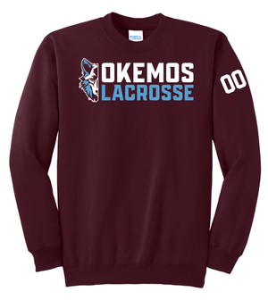 Custom Printed Apparel | Okemos Girl's Lacrosse 2025 | Adult Unisex Fleece Crewneck "Half Wolf Logo" (MULTIPLE COLOR OPTIONS) (PERSONALIZATION OPTIONAL) - Okemos Girls Lacrosse 25 - 18790
