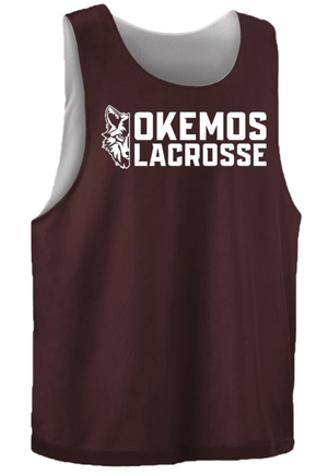 Custom Printed Apparel | Okemos Girls Lacrosse 2025 | Women's Maroon/White Lacrosse Reversible Pinnie "White Half Wolf Logo" (PERSONALIZATION OPTIONAL) - Okemos Girls Lacrosse 25 - 18790